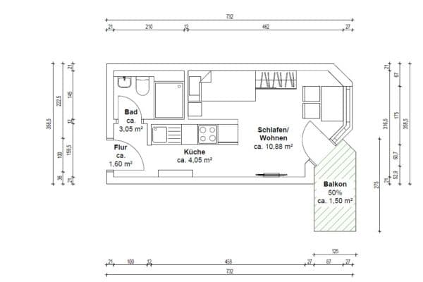 Prodej bytu 1+1 21 m², L7 6a, Mannheim, Bádensko-Württembersko Prodej bytu 1+1 21 m², L7 6a, Mannheim, Bádensko-Württembersko